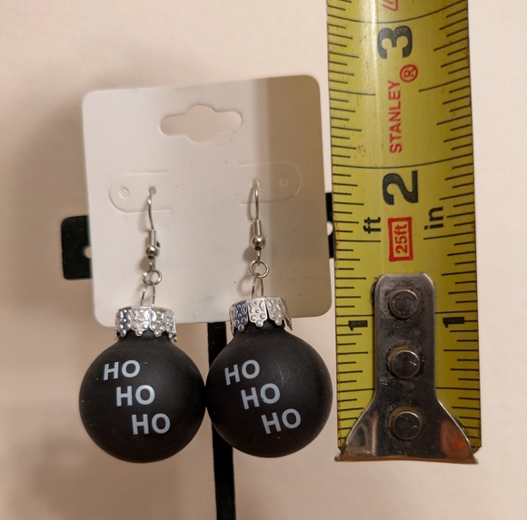 🎄BOGO FREE🎄 Festive Christmas Black Ho Ho Ho Ornament Ball Earrings - Picture 2 of 4